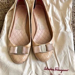 Farragamo Quilted Flat. US 6.  Patented leather.